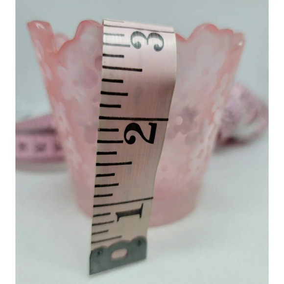 Pink Pressed and Frosted Scalloped Edge Glass Candle Holder - Picture 10 of 10